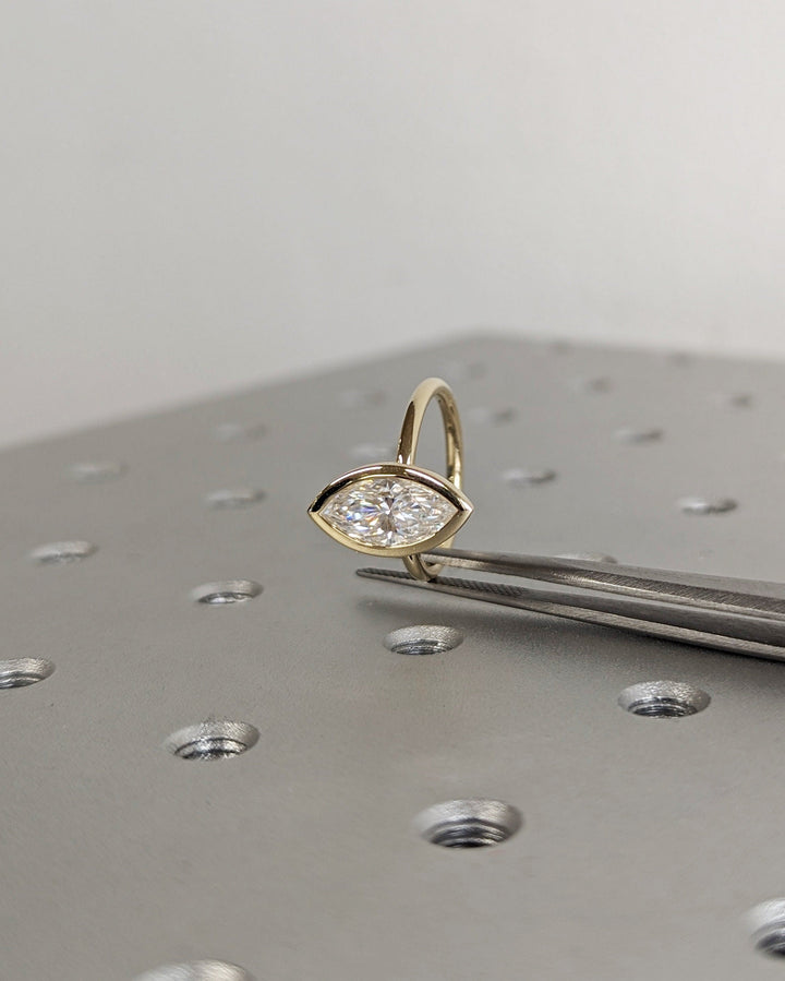 1.50CT Marquise Cut Bezel Set Lab Grown Diamond Engagement Ring For Women