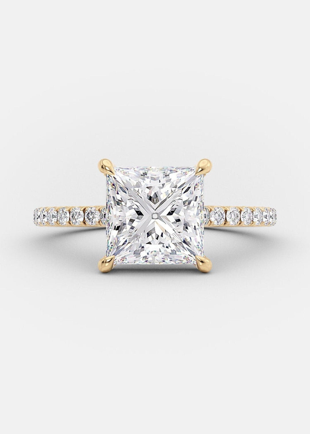 2.50CT Princess Cut Lab Grown Diamond Pave Engagement Ring For Women
