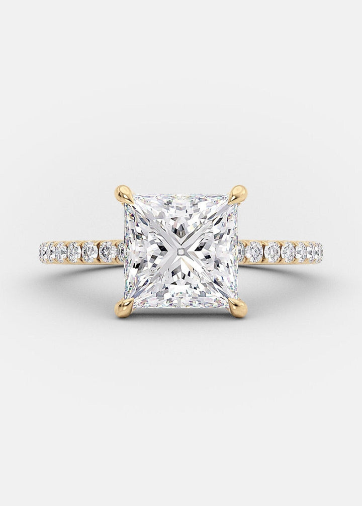 2.50CT Princess Cut Lab Grown Diamond Pave Engagement Ring For Women