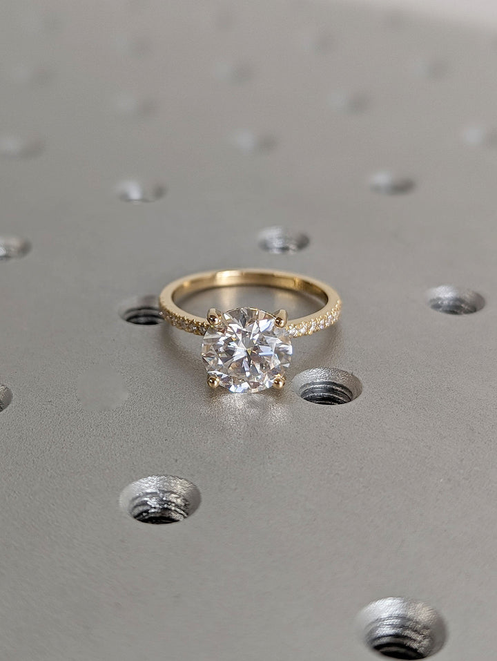 3.0CT Round Cut Hidden Halo Lab Grown Diamond Pave Engagement Ring Simple Promise Ring