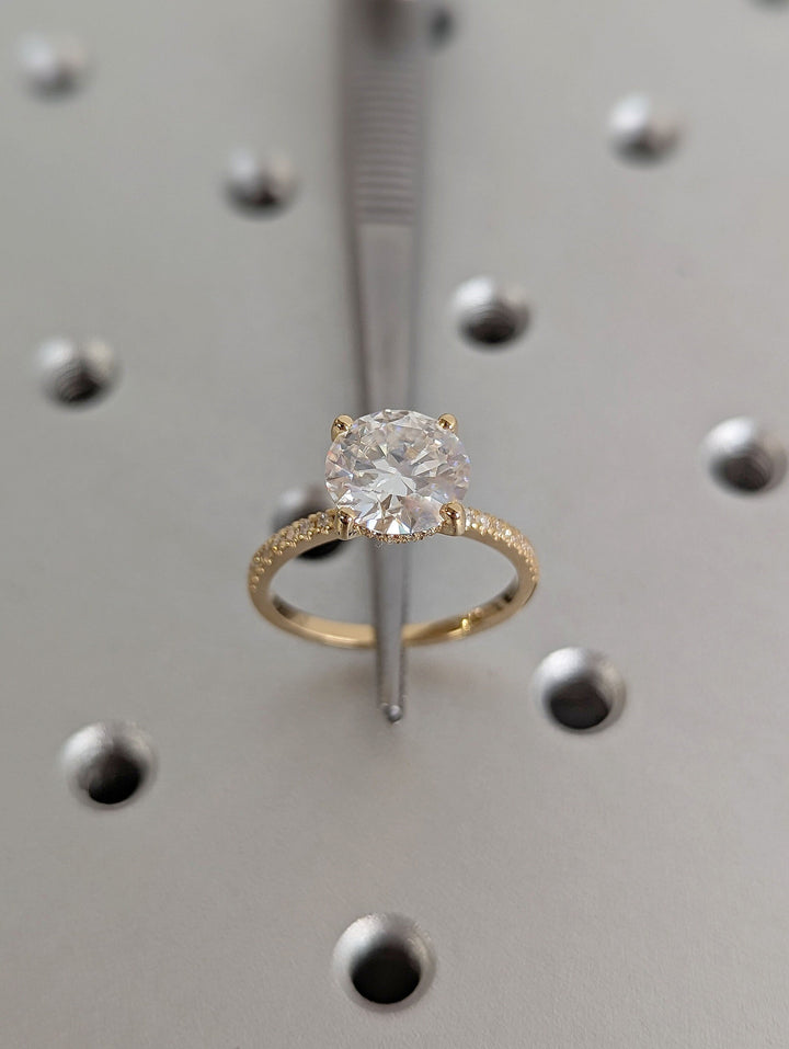 3.0CT Round Cut Hidden Halo Lab Grown Diamond Pave Engagement Ring Simple Promise Ring