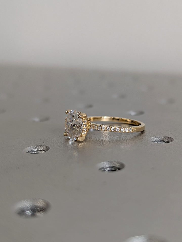 3.0CT Round Cut Hidden Halo Lab Grown Diamond Pave Engagement Ring Simple Promise Ring
