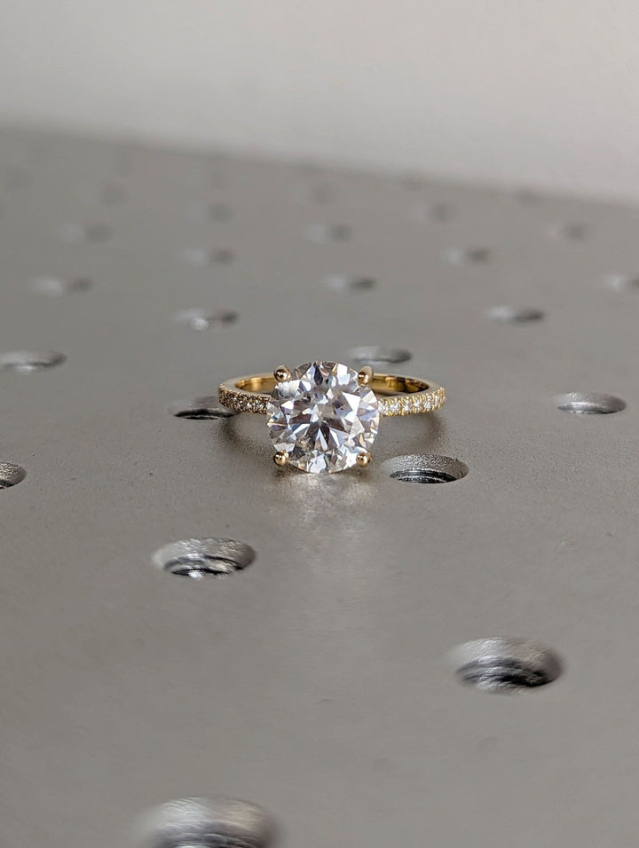 3.0CT Round Cut Hidden Halo Lab Grown Diamond Pave Engagement Ring Simple Promise Ring