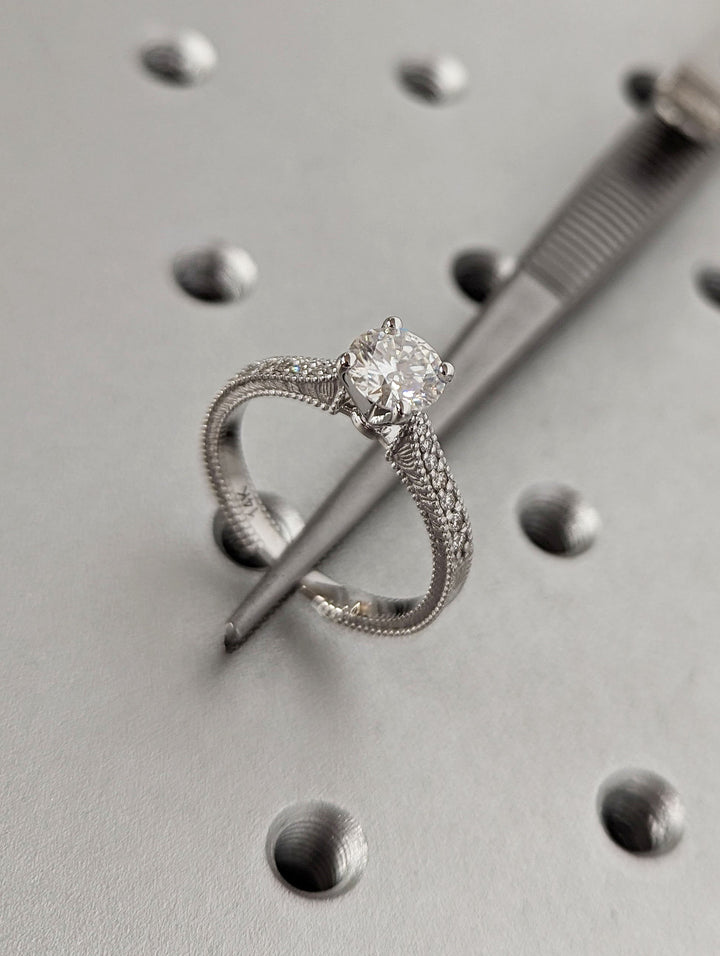 1.0CT Round Cut Unique  Vintage Lab Grown Diamond Engagement Ring Anniversary Gift