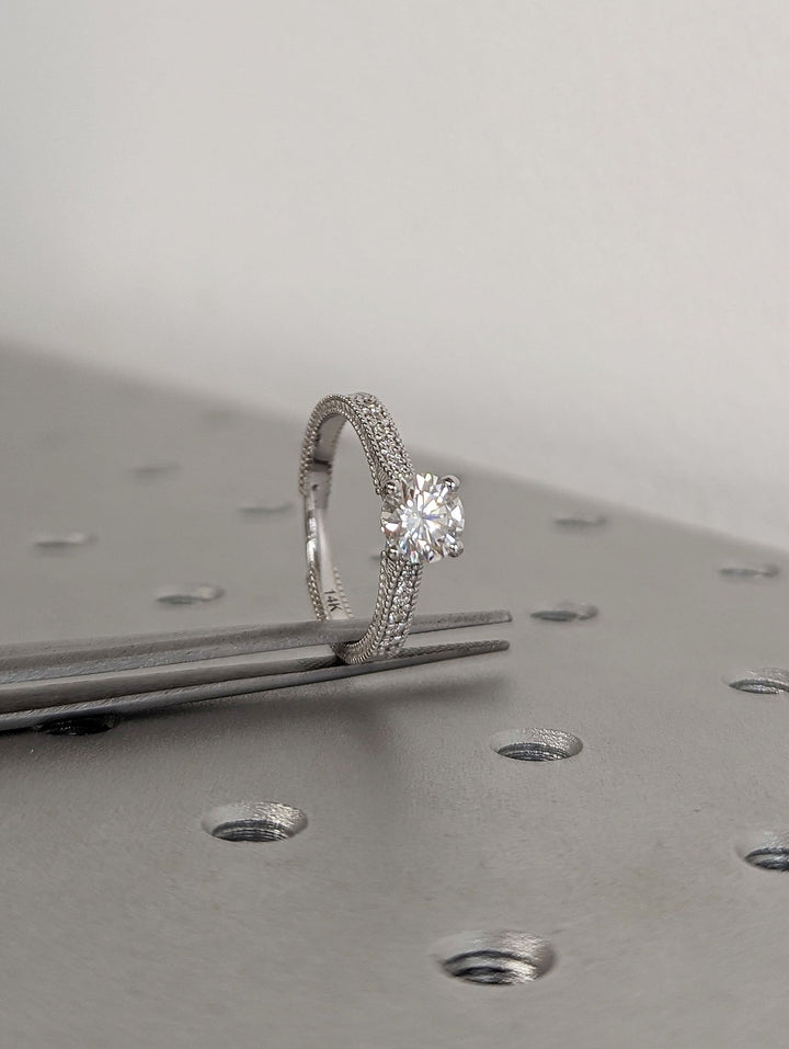 1.0CT Round Cut Unique  Vintage Lab Grown Diamond Engagement Ring Anniversary Gift