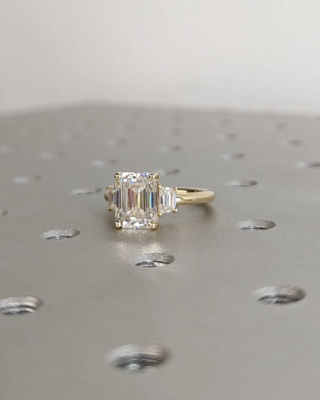 3.0CT Emerald Cut Three Stone Lab Grown Diamond Engagement Ring For Women