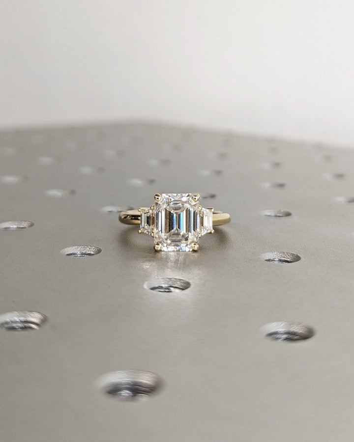 3.0CT Emerald Cut Three Stone Lab Grown Diamond Engagement Ring For Women