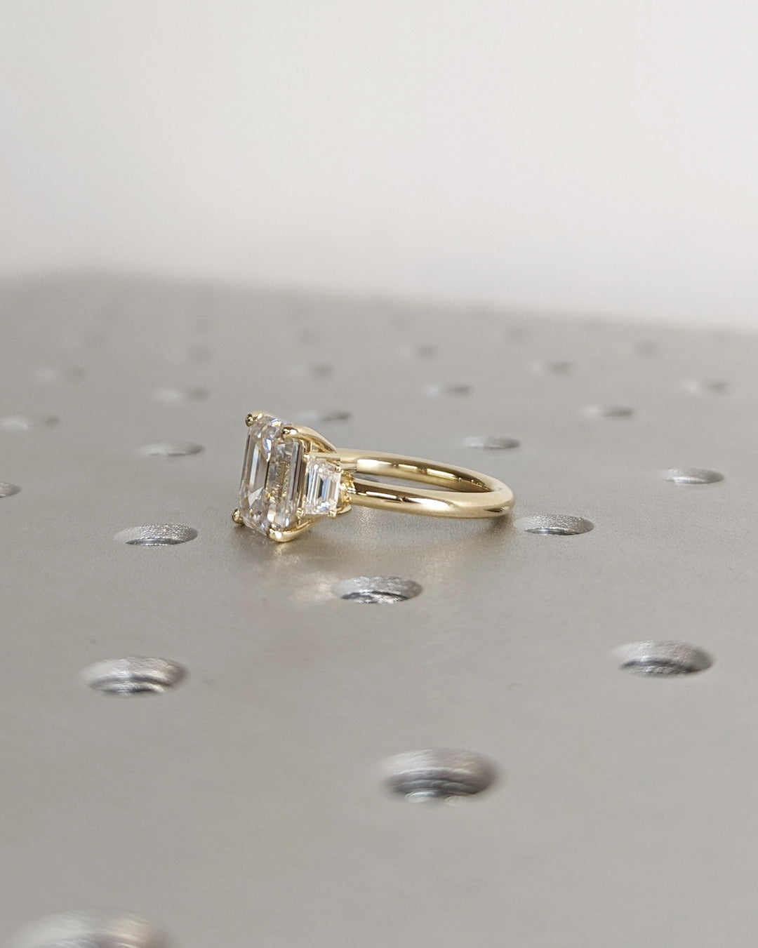 3.0CT Emerald Cut Three Stone Lab Grown Diamond Engagement Ring For Women