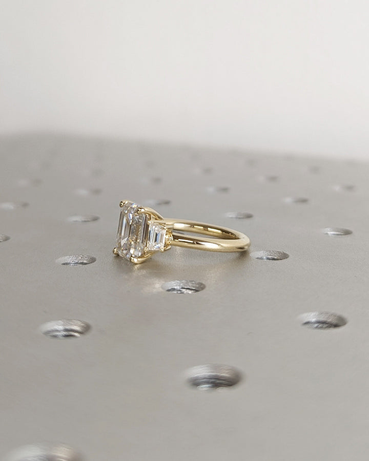 3.0CT Emerald Cut Three Stone Lab Grown Diamond Engagement Ring For Women