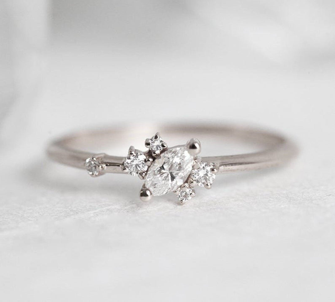 1.0CT Marquise Lab Grown Diamond Cluster Engagement Ring For Women
