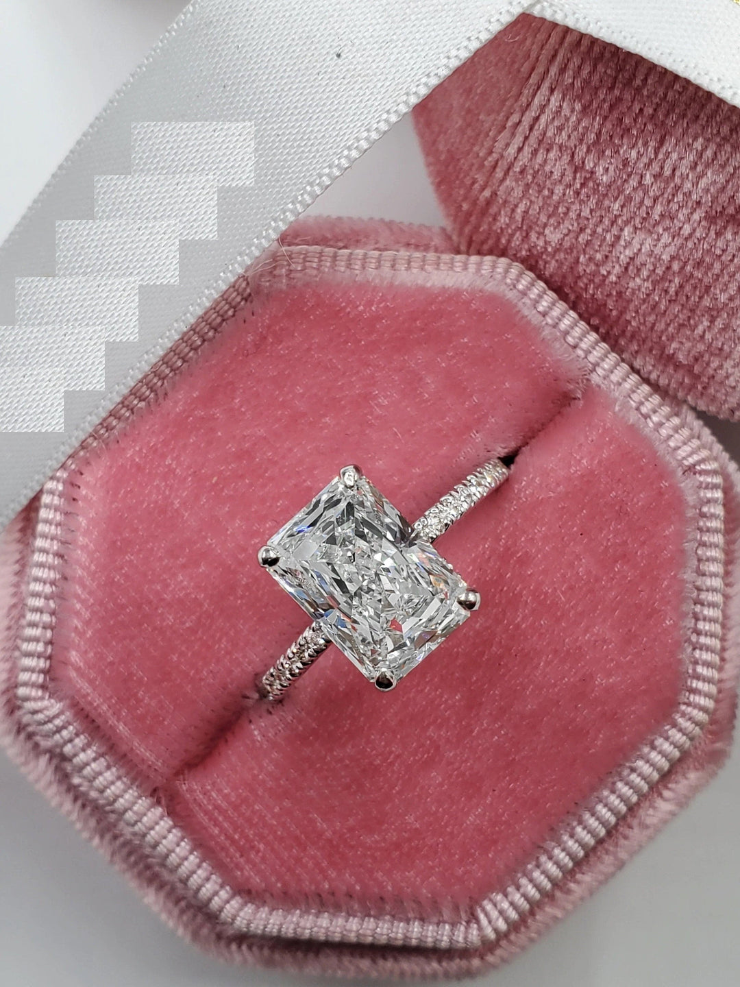 2.50CT Radiant Cut Hidden Halo Lab Grown Diamond Engagement Ring Minimalist Wedding Ring