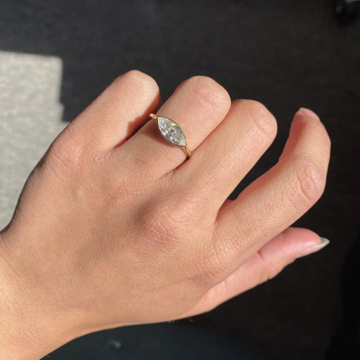 2.0CT East West Marquis Cut Full Bezel Lab Grown Diamond Engagement Ring Maximalist Wedding Ring