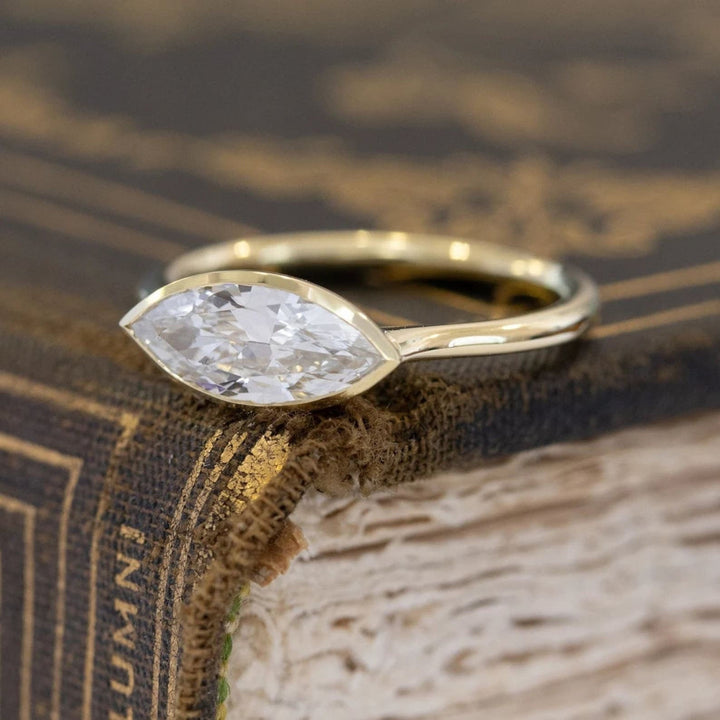 2.0CT East West Marquis Cut Full Bezel Lab Grown Diamond Engagement Ring Maximalist Wedding Ring