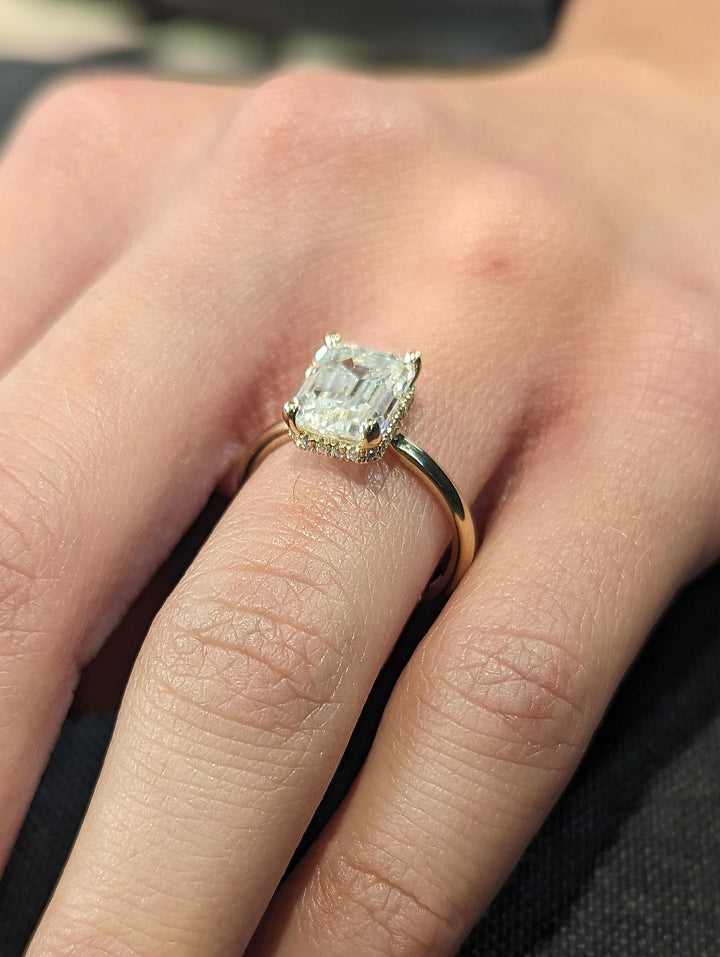 2.50CT Emerald Cut Hidden Halo Lab Grown Diamond Engagement Ring Minimalist Engagement Ring