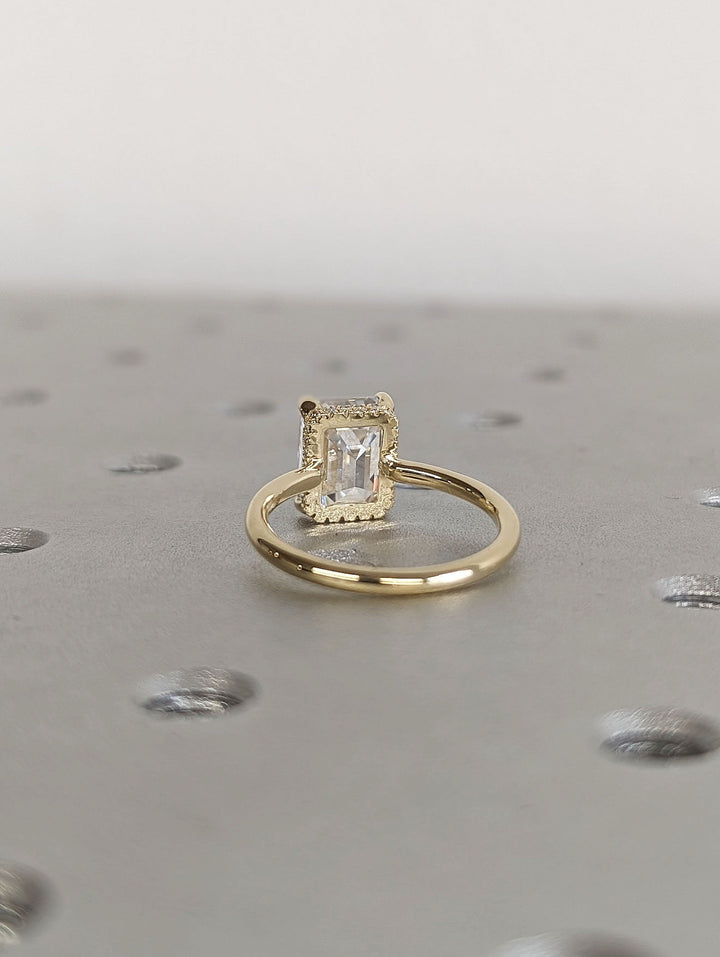 2.50CT Emerald Cut Hidden Halo Lab Grown Diamond Engagement Ring Minimalist Engagement Ring