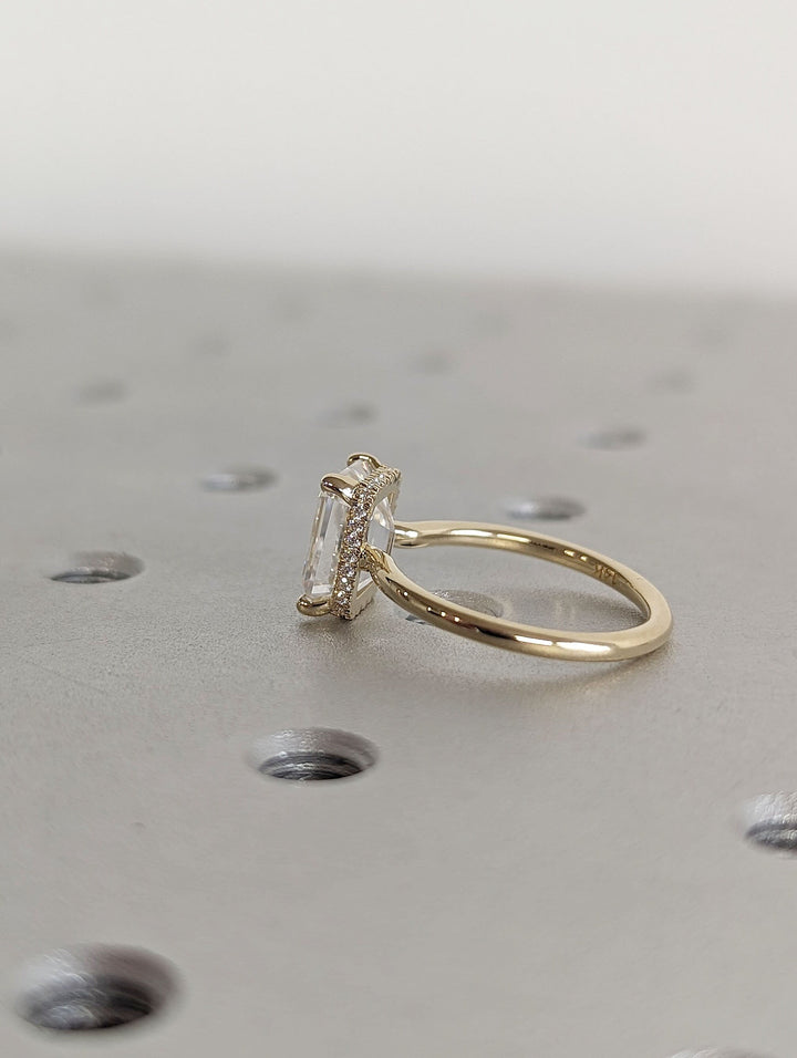 2.50CT Emerald Cut Hidden Halo Lab Grown Diamond Engagement Ring Minimalist Engagement Ring