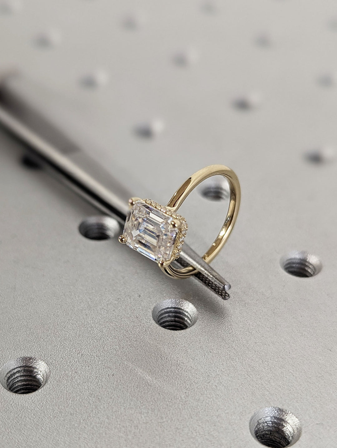 2.50CT Emerald Cut Hidden Halo Lab Grown Diamond Engagement Ring Minimalist Engagement Ring