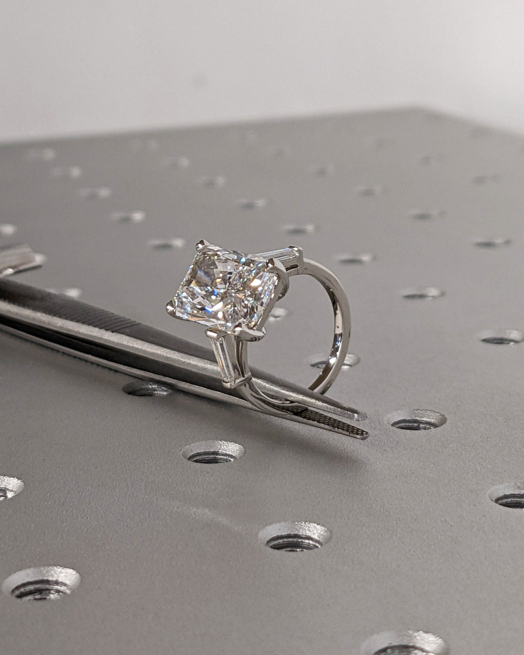 6.0CT Radiant Cut Three Stone Lab Grown Diamond Engagement Ring For Women