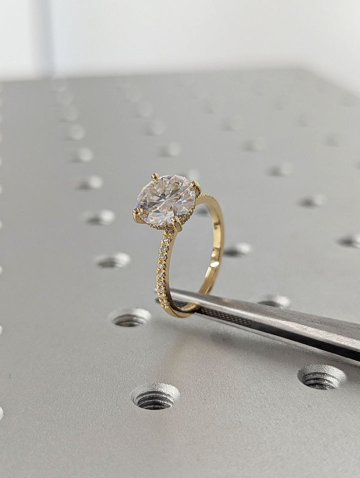 3.0CT Round Cut Hidden Halo Lab Grown Pave Diamond Engagement Ring For Her