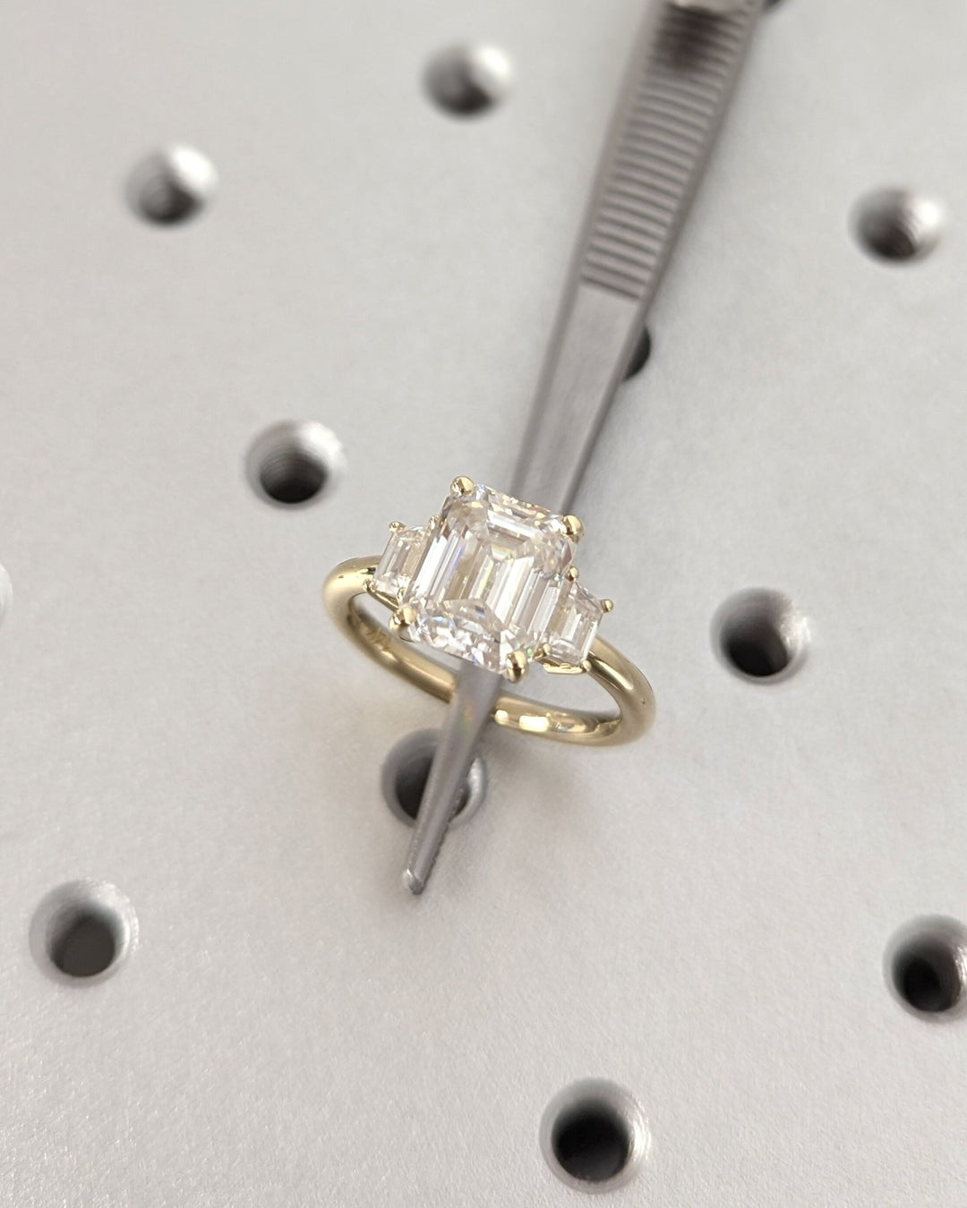3.0CT Emerald Cut Three Stone Lab Grown Diamond Engagement Ring For Women