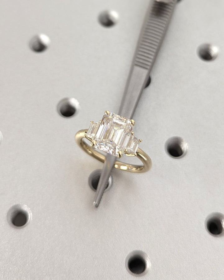 3.0CT Emerald Cut Three Stone Lab Grown Diamond Engagement Ring For Women