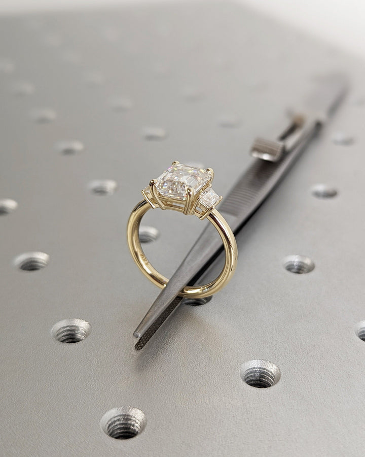 3.0CT Emerald Cut Three Stone Lab Grown Diamond Engagement Ring For Women