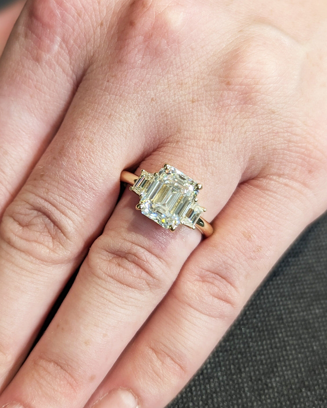 3.0CT Emerald Cut Three Stone Lab Grown Diamond Engagement Ring For Women