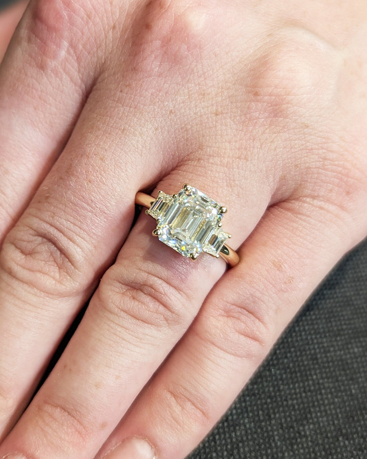 3.0CT Emerald Cut Three Stone Lab Grown Diamond Engagement Ring For Women