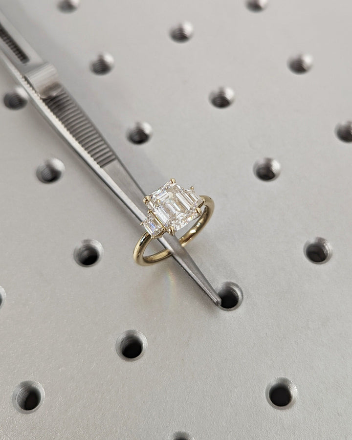 3.0CT Emerald Cut Three Stone Lab Grown Diamond Engagement Ring For Women