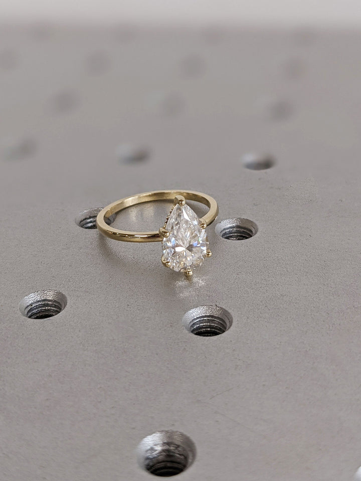 2.50CT Pear Cut Hidden Halo Lab Grown Diamond Engagement Ring For Women