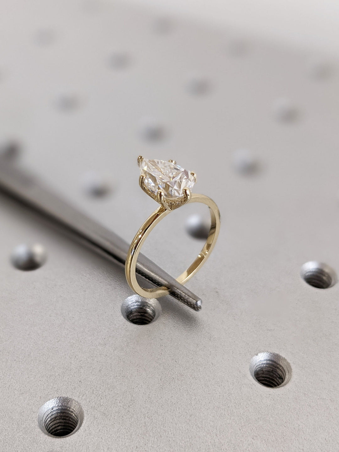 2.50CT Pear Cut Hidden Halo Lab Grown Diamond Engagement Ring For Women