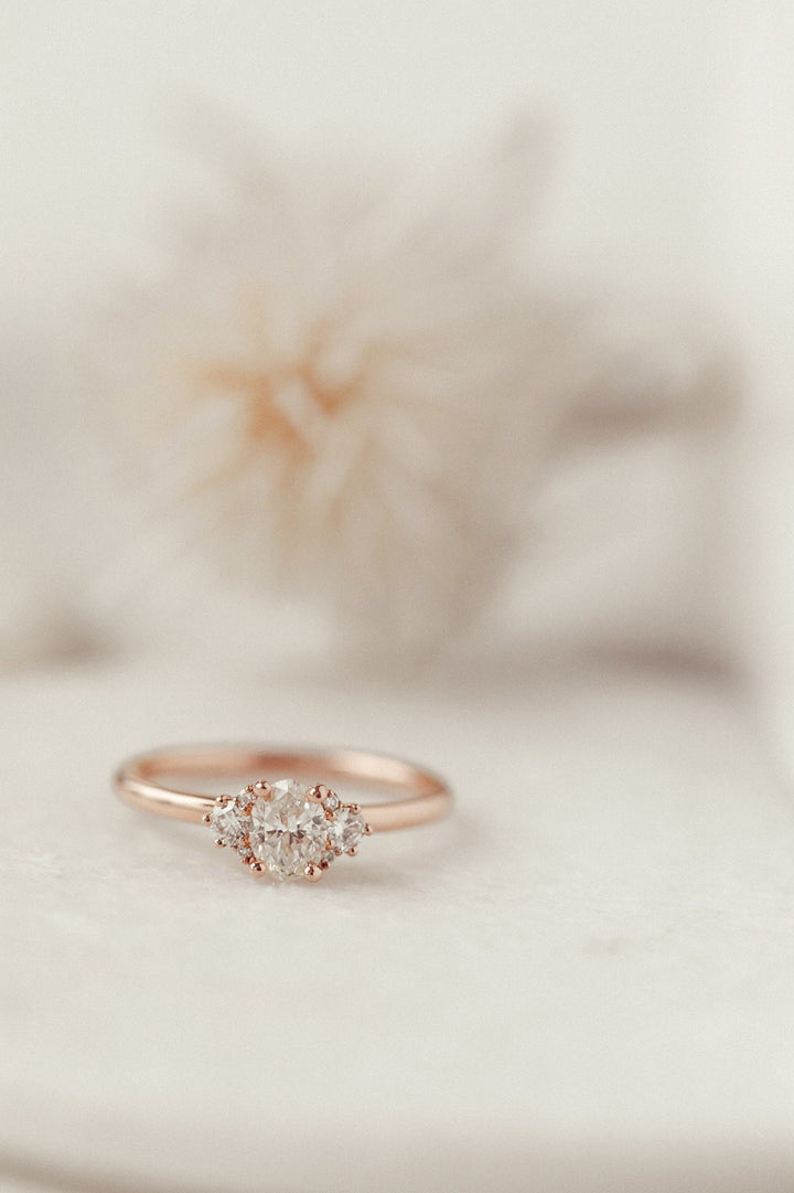 1.0CT Oval Lab Grown Diamond Cluster Engagement Ring For Women Minimalist Wedding Ring
