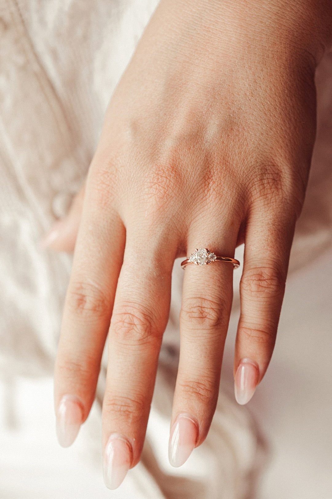 1.0CT Oval Lab Grown Diamond Cluster Engagement Ring For Women Minimalist Wedding Ring