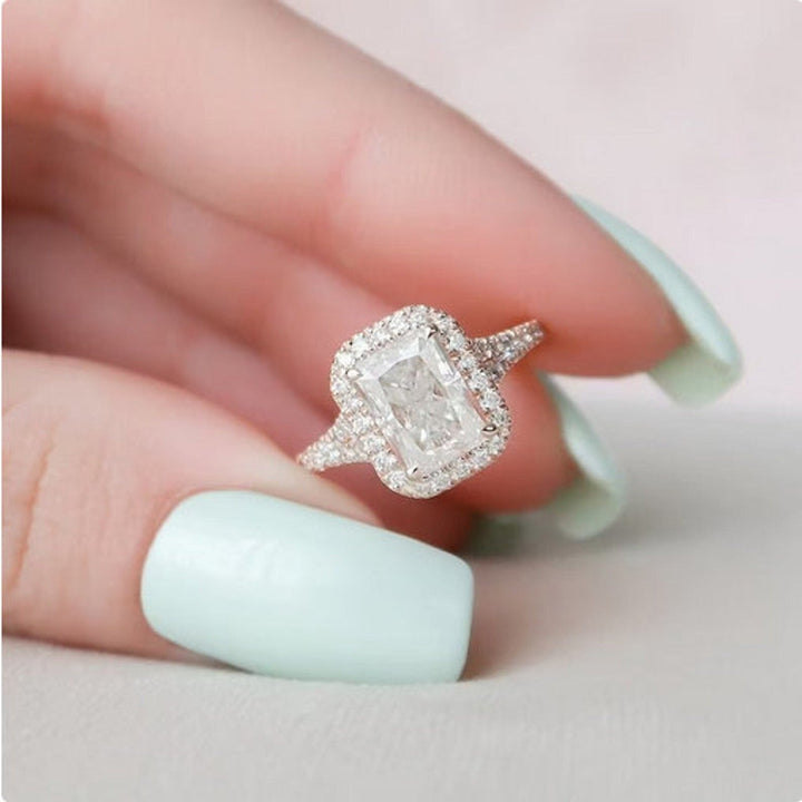 2.50CT Radiant Cut Halo Lab Grown Diamond Pave Engagement Ring For Her