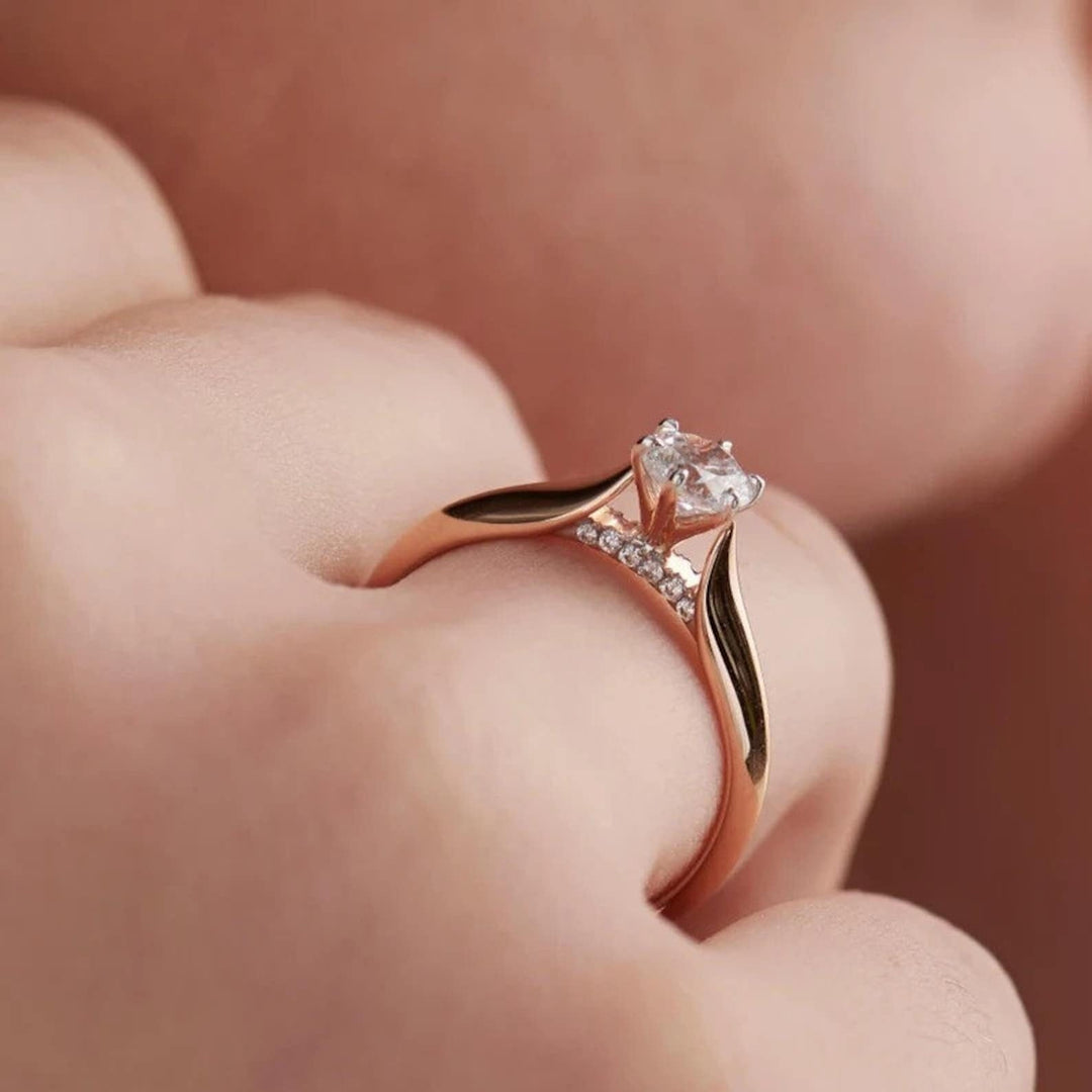 1.0CT Rose Gold Round Cut Lab Grown Diamond Engagement Ring, Dainty Tention Ring