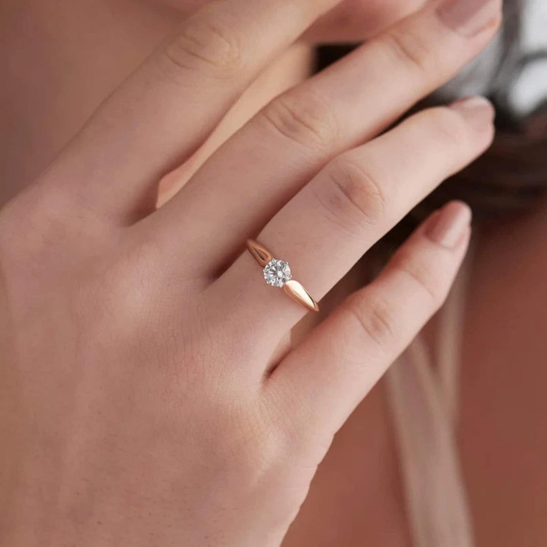 1.0CT Rose Gold Round Cut Lab Grown Diamond Engagement Ring, Dainty Tention Ring