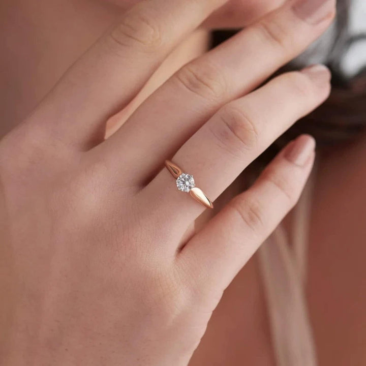 1.0CT Rose Gold Round Cut Lab Grown Diamond Engagement Ring, Dainty Tention Ring