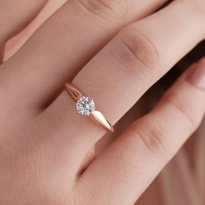 1.0CT Rose Gold Round Cut Lab Grown Diamond Engagement Ring, Dainty Tention Ring