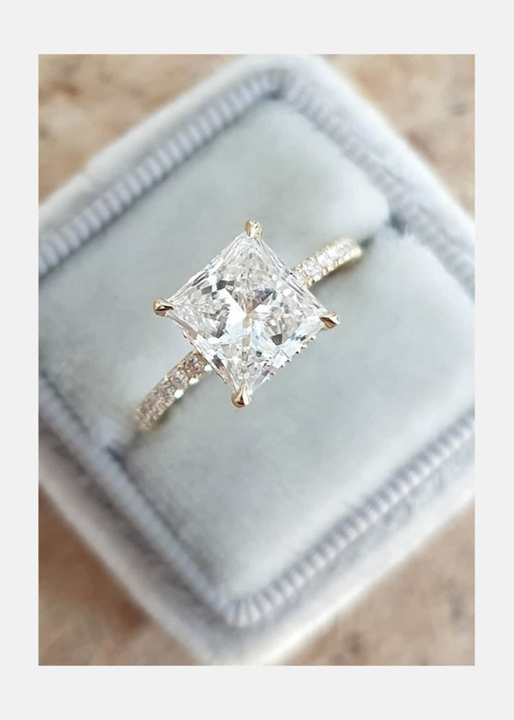 2.50CT Princess Cut Lab Grown Diamond Pave Engagement Ring For Women