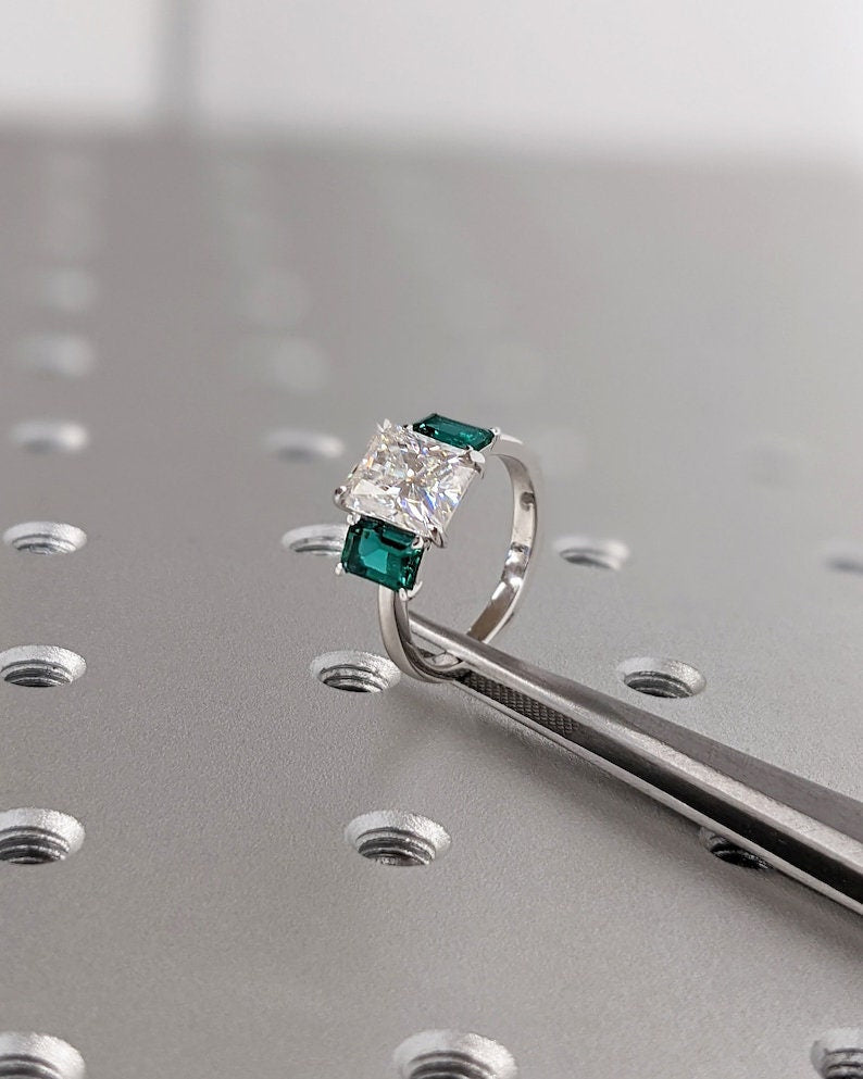 2.0CT Radiant Cut Three Stone Lab Grown Diamond Engagement Ring Trilogy Engagement Ring