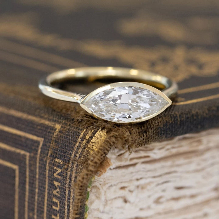 2.0CT East West Marquis Cut Full Bezel Lab Grown Diamond Engagement Ring Maximalist Wedding Ring