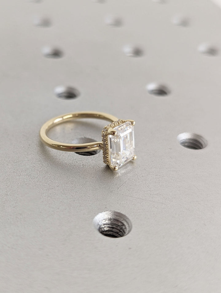 2.50CT Emerald Cut Hidden Halo Lab Grown Diamond Engagement Ring Minimalist Engagement Ring