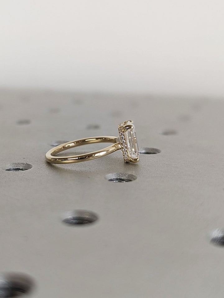 2.50CT Emerald Cut Hidden Halo Lab Grown Diamond Engagement Ring Minimalist Engagement Ring