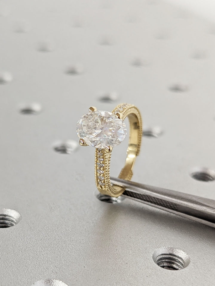 2.0CT Oval Lab Grown Diamond Engagement Ring Vintage Promise Ring