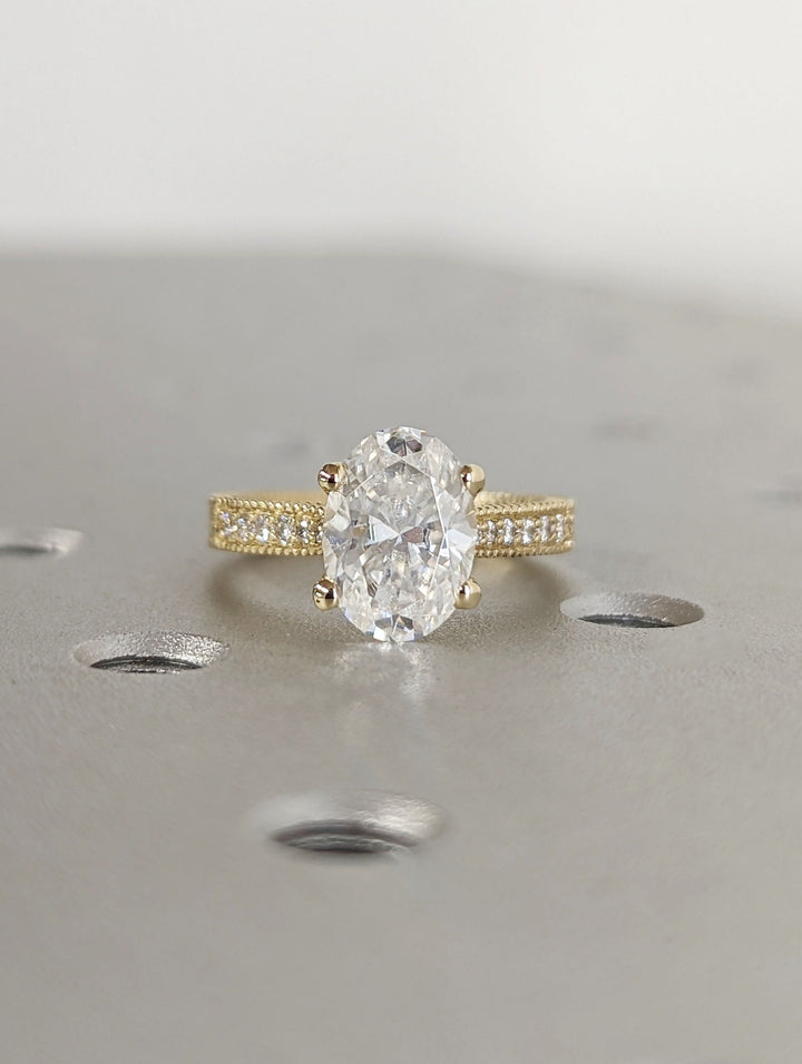 2.0CT Oval Lab Grown Diamond Engagement Ring Vintage Promise Ring