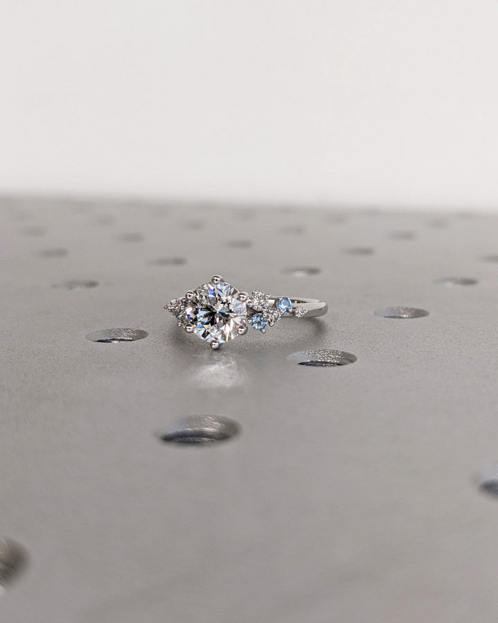 1.0CT Round Cut Cluster Lab Grown Diamond Engagement Ring Minimalist Wedding Ring