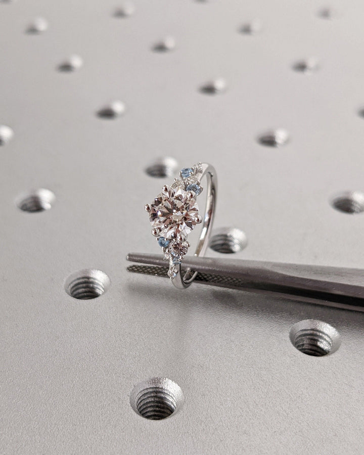 1.0CT Round Cut Cluster Lab Grown Diamond Engagement Ring Minimalist Wedding Ring