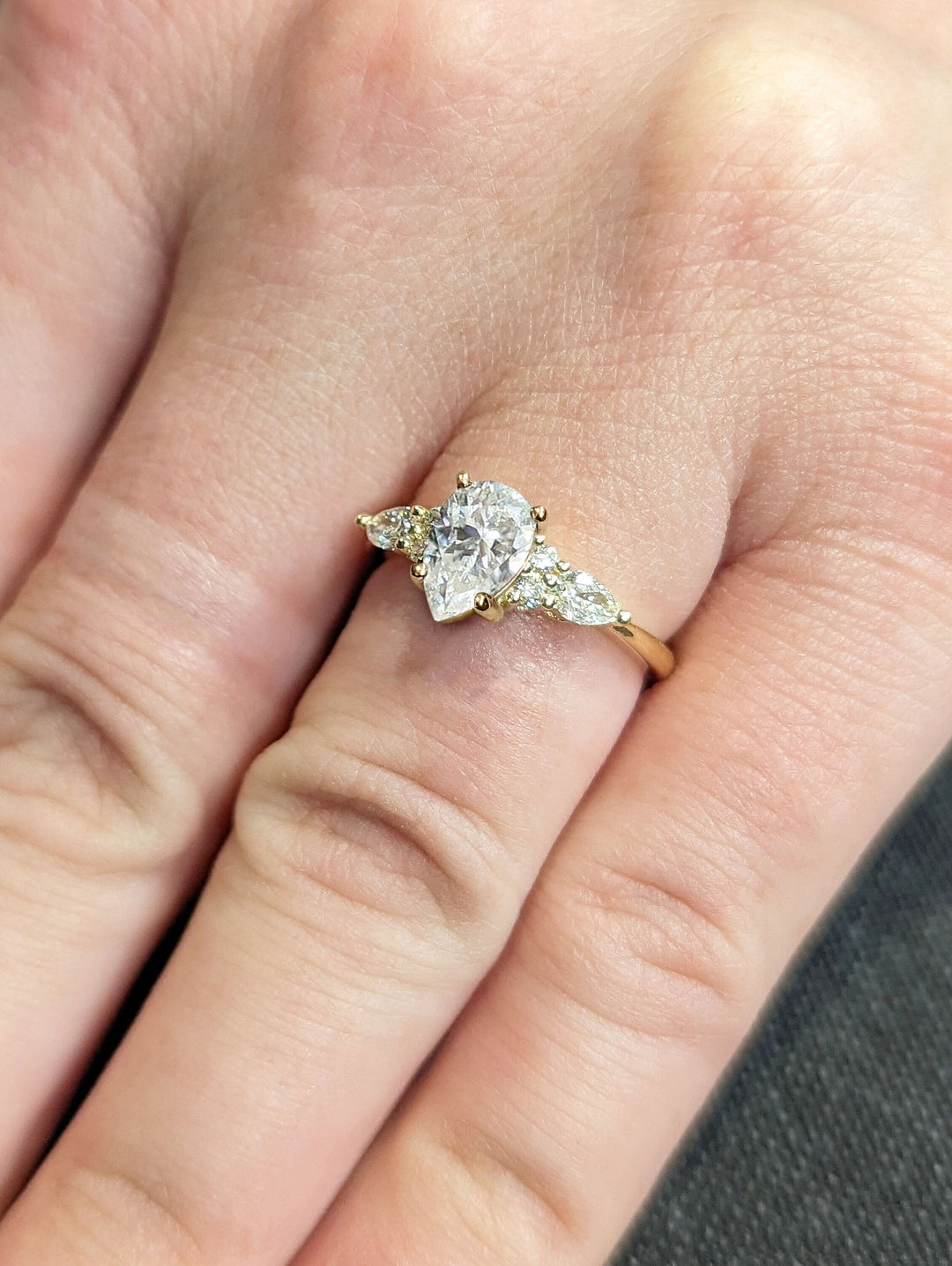 1.0CT Pear Cut Cluster Lab Grown Diamond Engagement Ring
