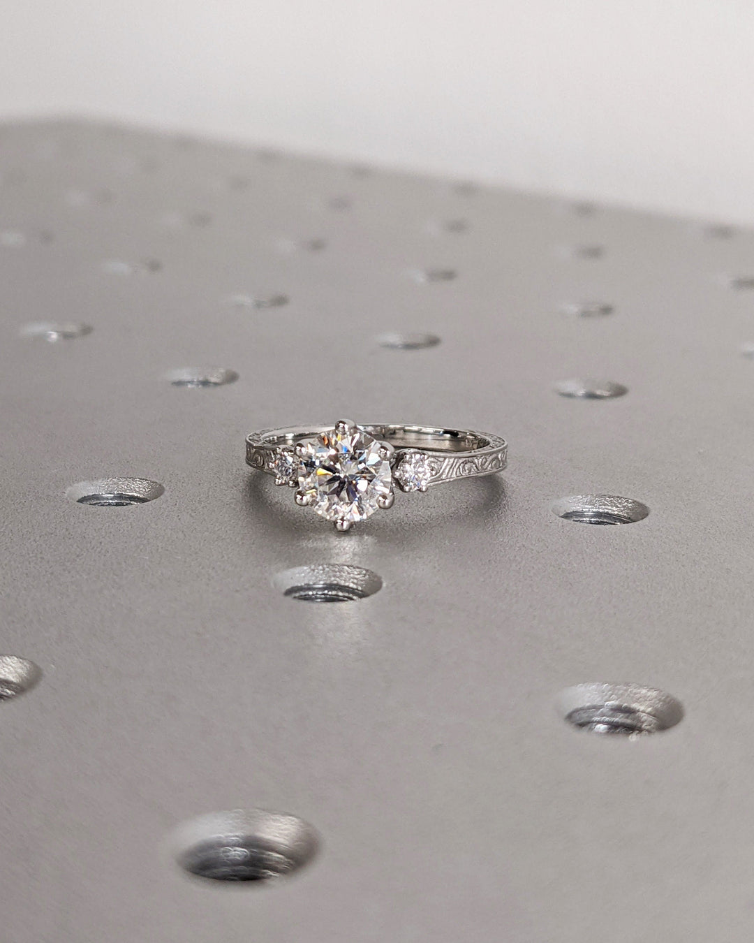 1.0CT Three Stone Lab Grown Round Diamond Engagement Ring For Her