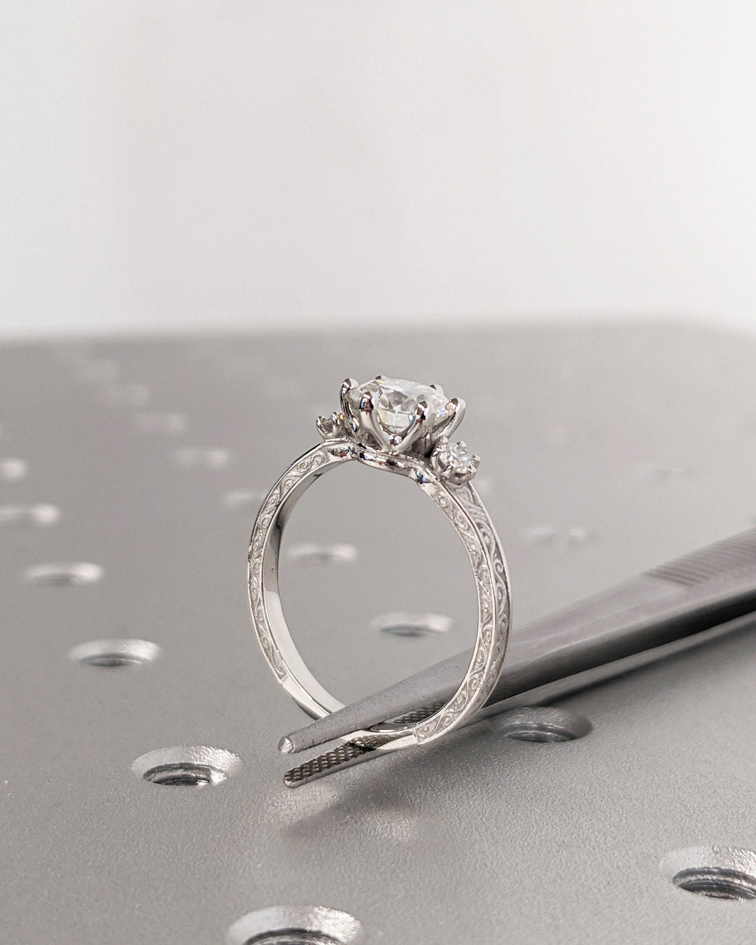 1.0CT Three Stone Lab Grown Round Diamond Engagement Ring For Her